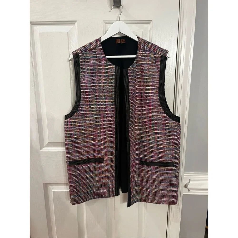 Aarong Bangladesh Multi Color Open Front Long Boho Vest sz 48 EUC
